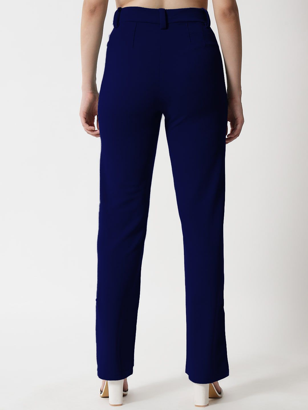 KOTTY BIZwear Women Navy Blue Relaxed Straight Fit High-Rise Easy Wash Trousers