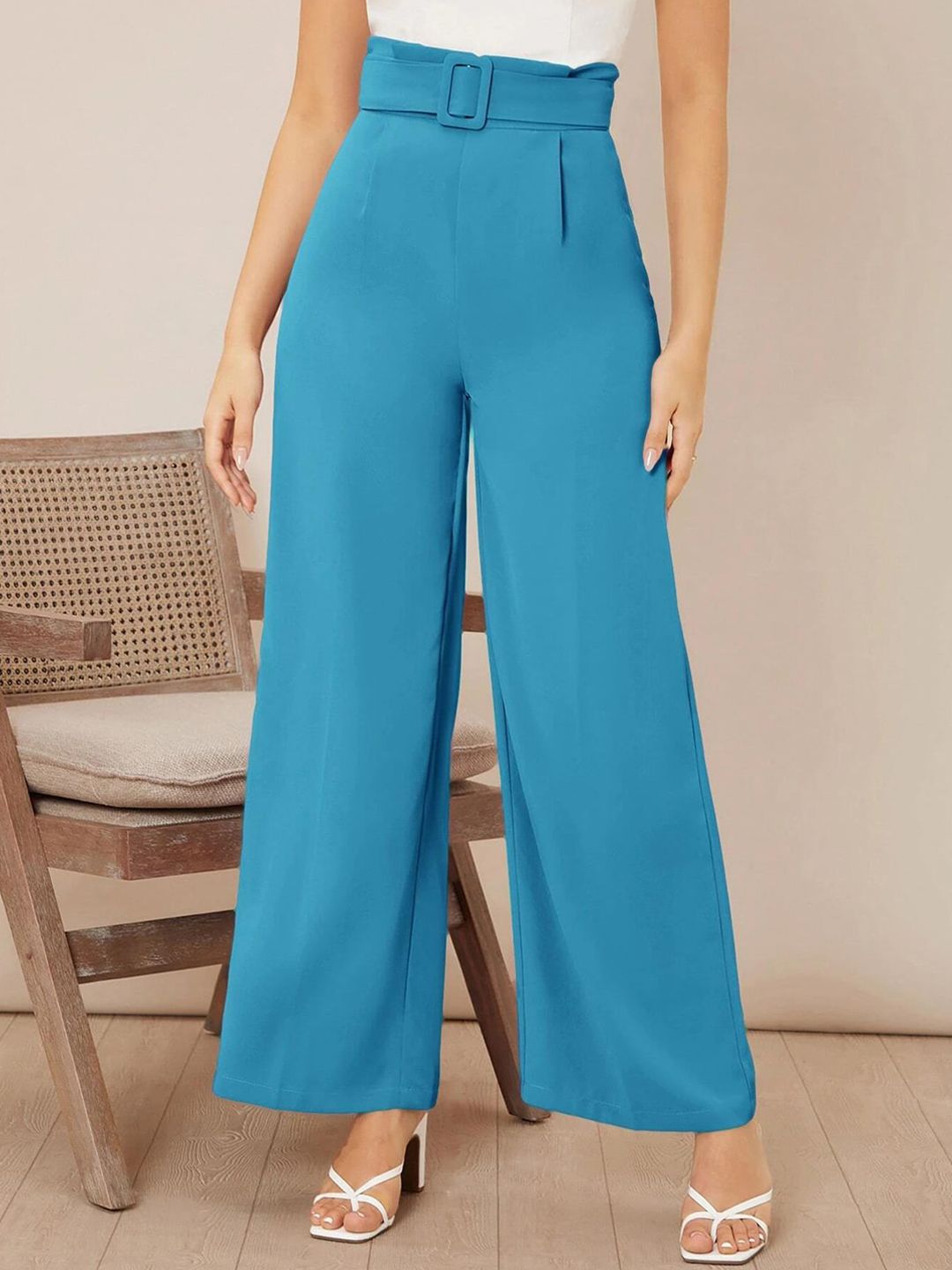 CURVE BY KOTTY BIZwear Women Relaxed Straight Leg High-Rise Pleated Trouser