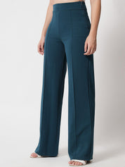 Kotty Women Green Relaxed Straight Fit High-Rise Easy Wash Trousers