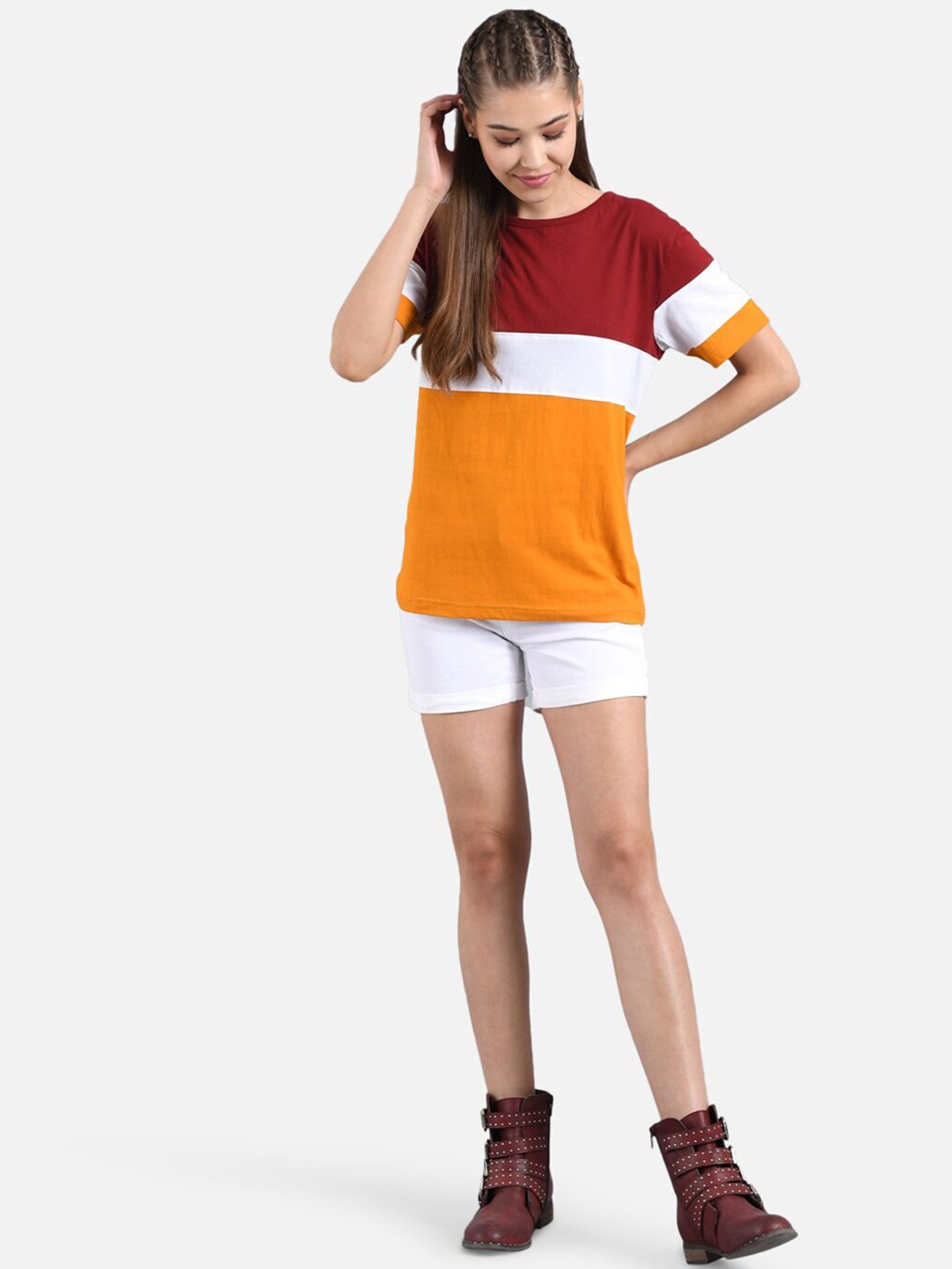 Kotty Women Multicoloured Colourblocked Round Neck T-shirt
