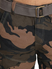 Kotty Men Olive Green Printed Regular Fit Cargo Shorts