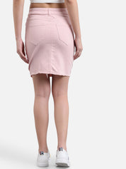 Kotty Women Pink Solid Denim Pencil Mini Skirt