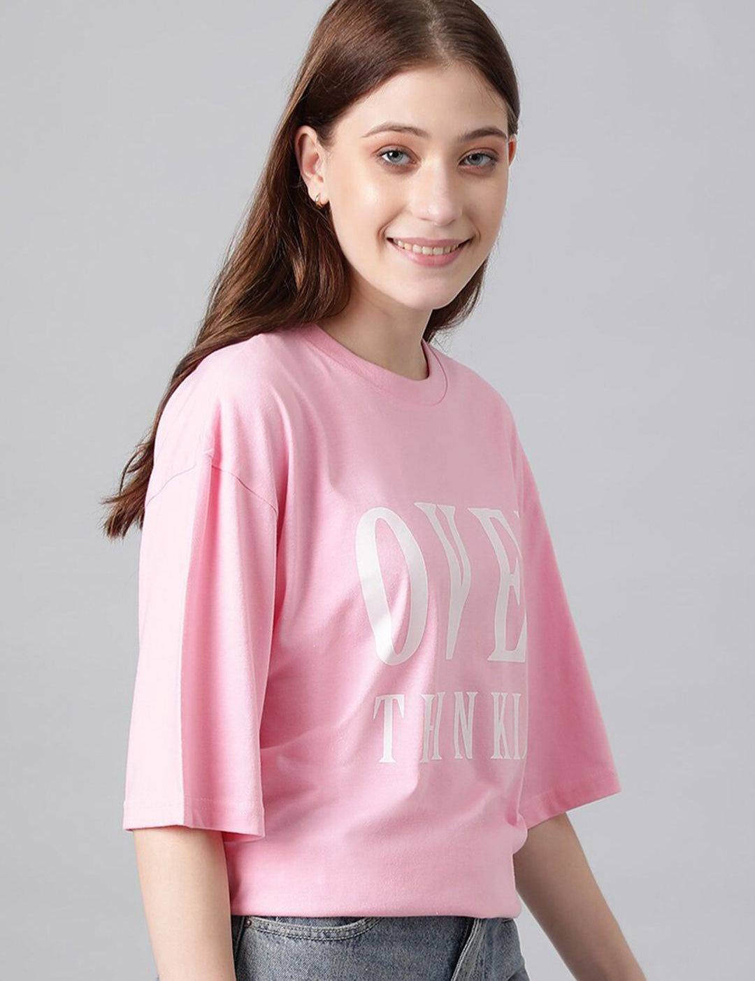 Kotty Typography Printed Drop-Shoulder Sleeves Oversized T-shirt