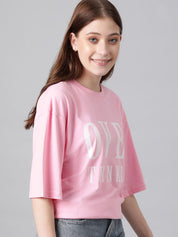 Kotty Typography Printed Drop-Shoulder Sleeves Oversized T-shirt