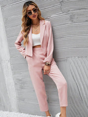 Kotty Pink Notched Lapel Collar Long Sleeves Blazer With Trouser