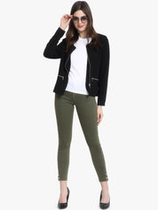 Kotty Women Black Self Design Lightweight Tailored Jacket
