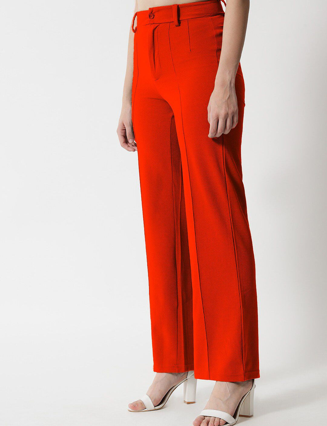 KOTTY BIZwear Women Orange Relaxed Straight Fit High-Rise Easy Wash Trousers