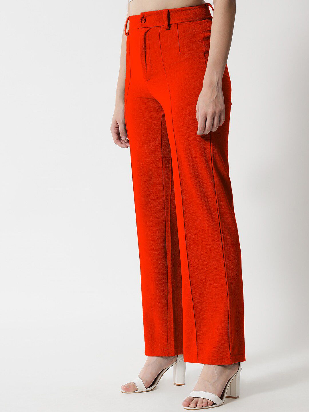 KOTTY BIZwear Women Orange Relaxed Straight Fit High-Rise Easy Wash Trousers