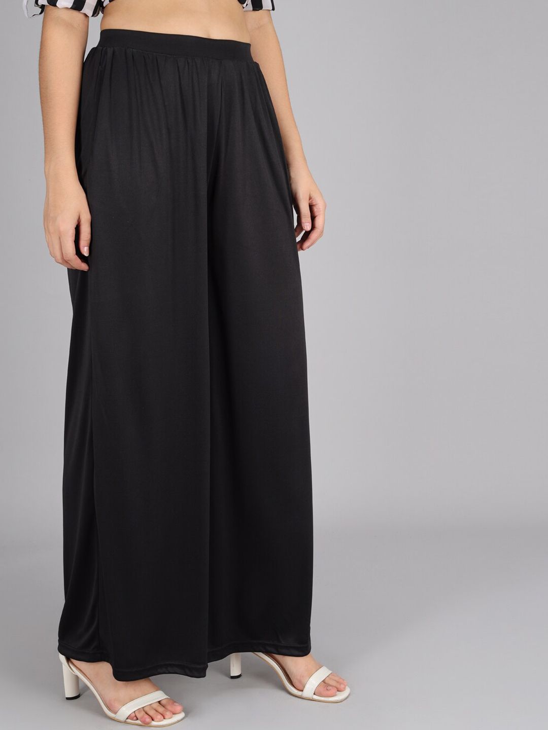 Kotty Women Black Flared High-Rise Pleated Parallel Trousers