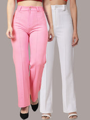 Kotty Women Pack Of 2 Relaxed Straight Leg Fit High-Rise Easy Wash Trousers