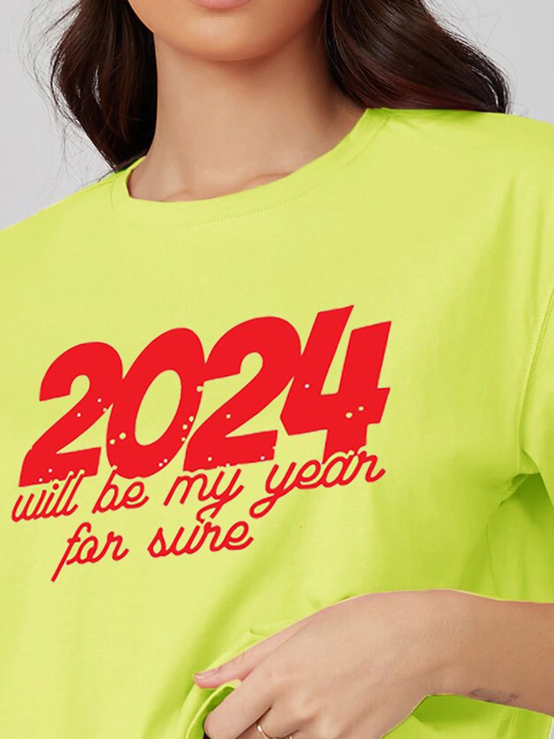 Kotty Typography Printed Round Neck Crop Oversized T-shirt