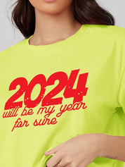 Kotty Typography Printed Round Neck Crop Oversized T-shirt