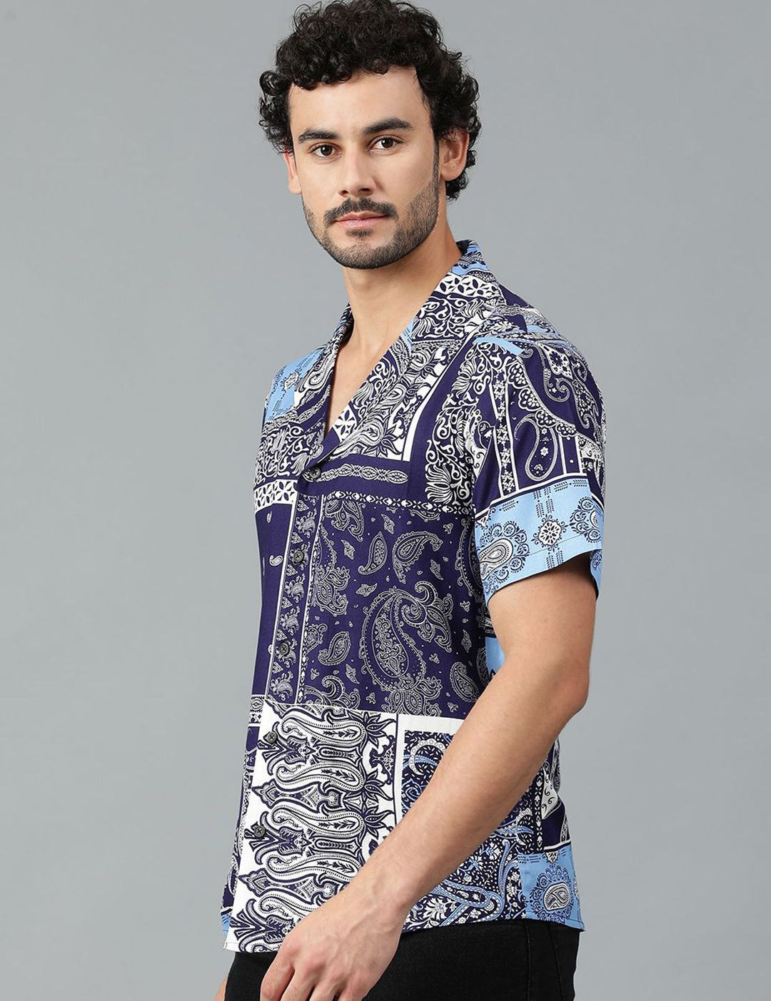 Kotty Men Cuban Collar Ethnic Motifs Printed Casual Shirt