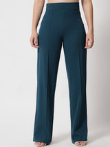 Kotty Women Green Relaxed Straight Fit High-Rise Easy Wash Trousers