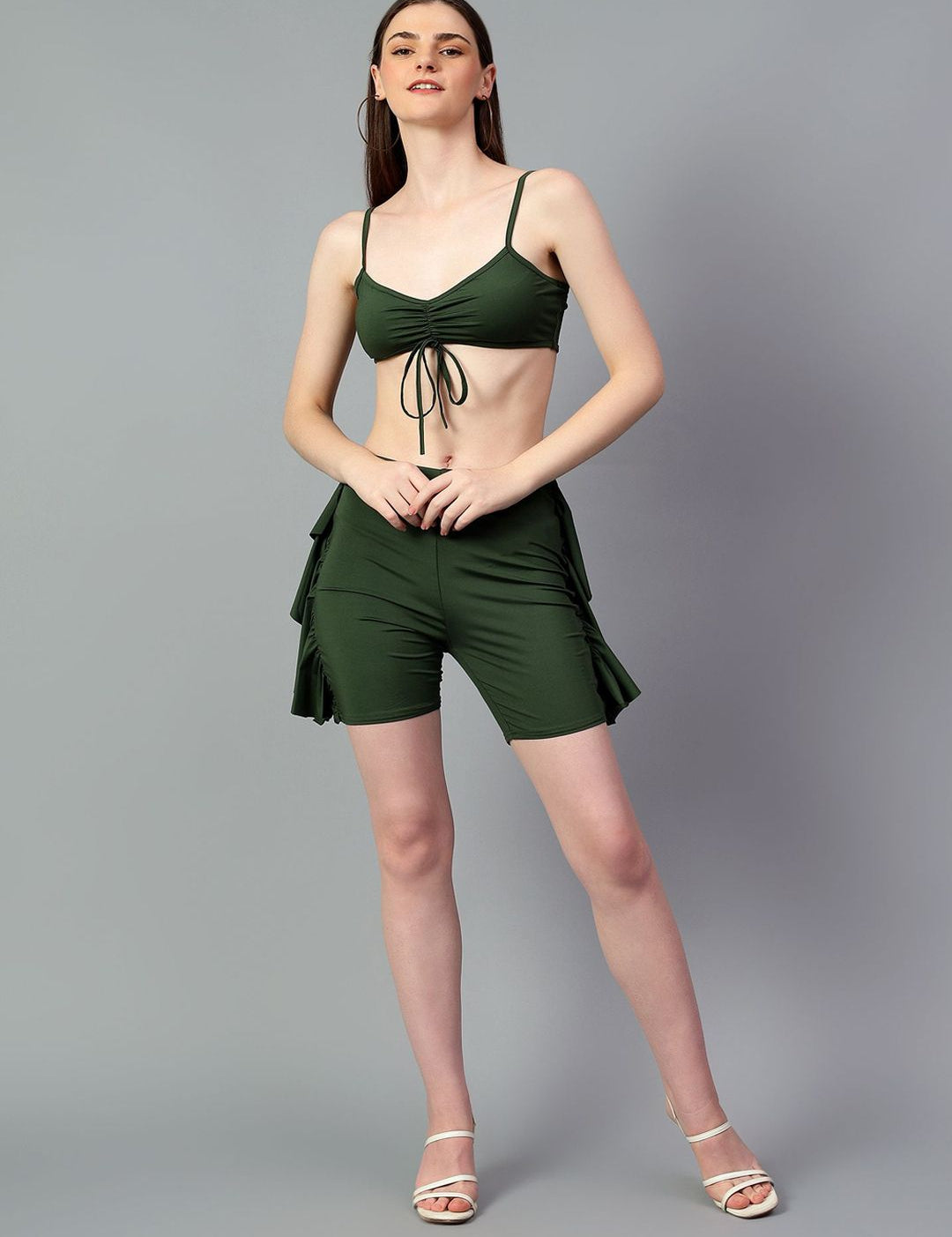 Kotty Green Shoulder Straps Sleeveless Top With Shorts