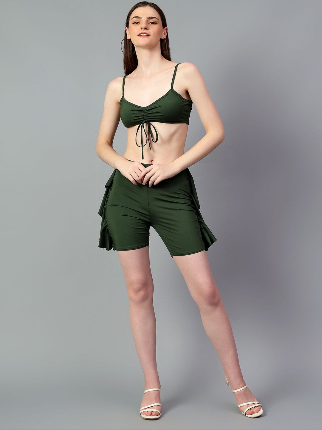 Kotty Green Shoulder Straps Sleeveless Top With Shorts
