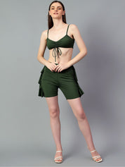 Kotty Green Shoulder Straps Sleeveless Top With Shorts
