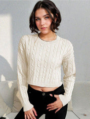 Kotty Women Cotton Self Design Cable Knit Pullover