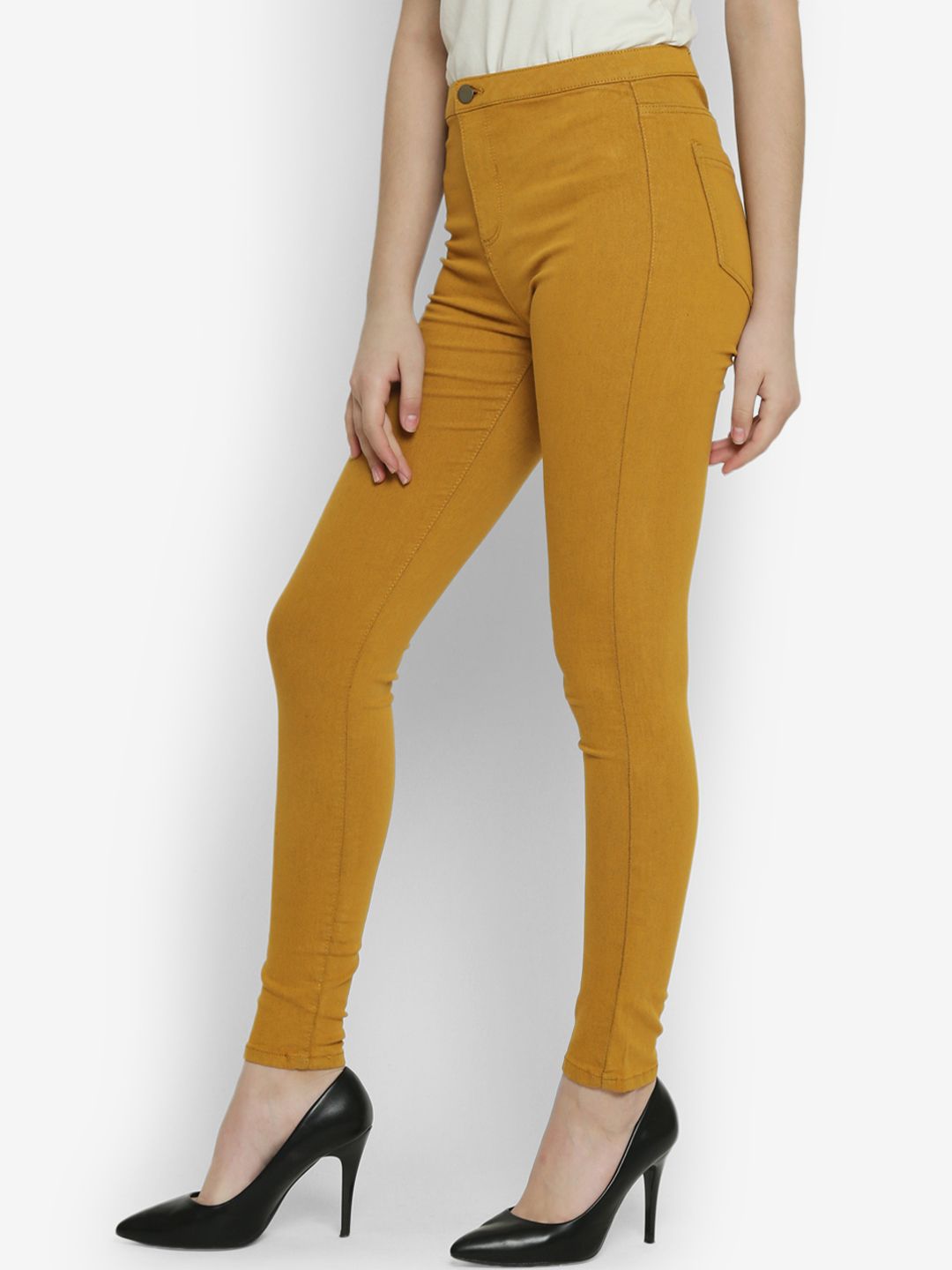 Kotty Women Mustard Skinny Fit High-Rise Clean Look Jeans