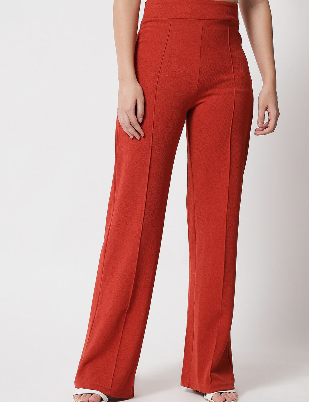 Kotty Women Orange Relaxed Straight Fit High-Rise Easy Wash Trousers