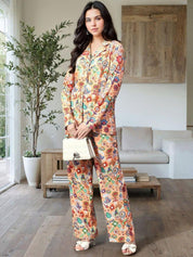 Kotty Yellow and Green Printed Shirt Collar Shirt With Trouser