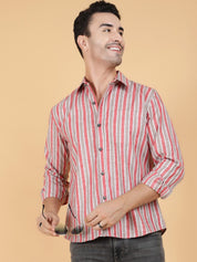 Kotty Men Relaxed Fit Spread Collar Striped Casual Shirt