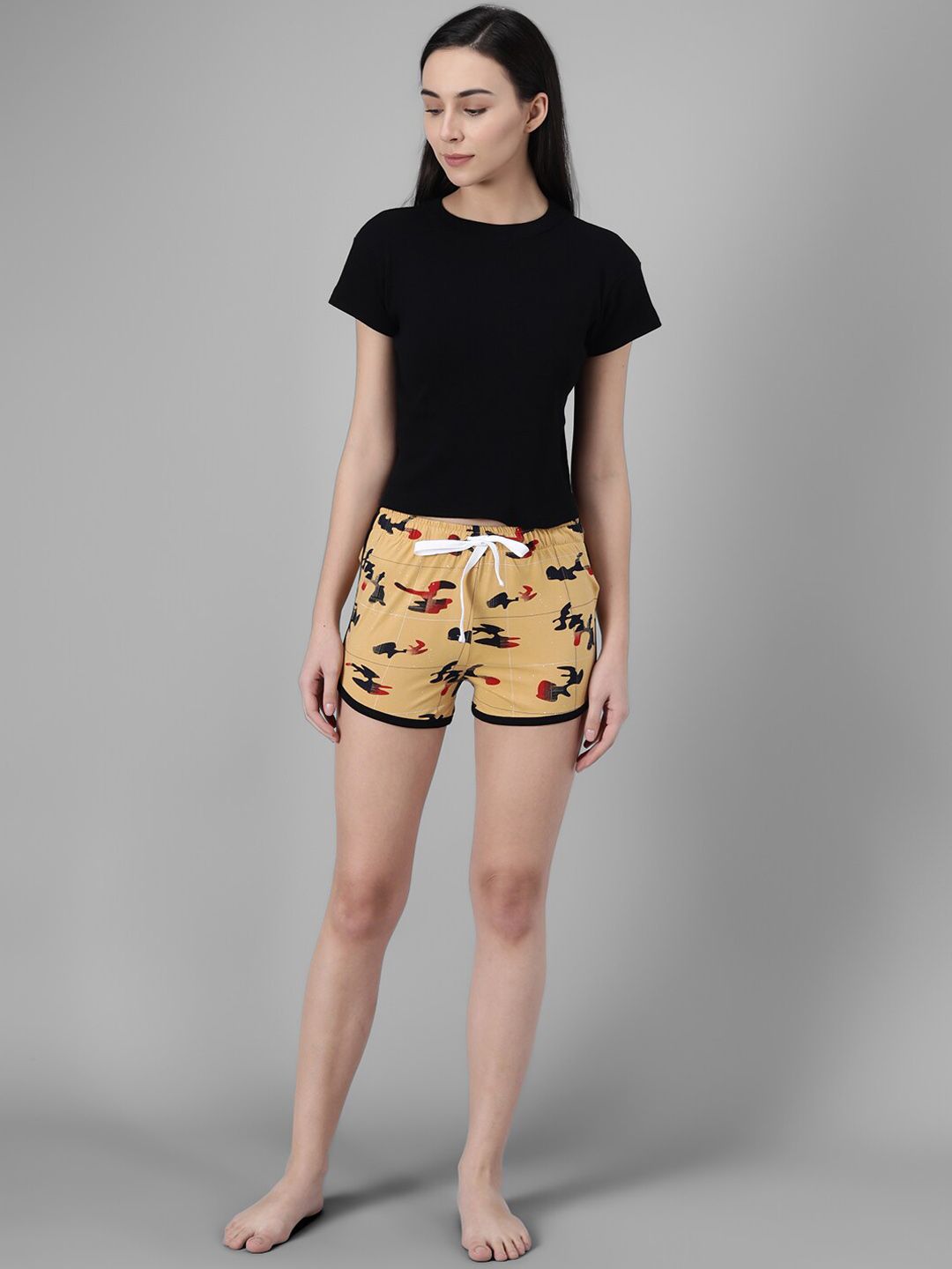 Kotty Women Yellow Printed Lounge Shorts