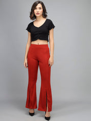 Kotty Women Maroon Flared High-Rise Bootcut Trousers