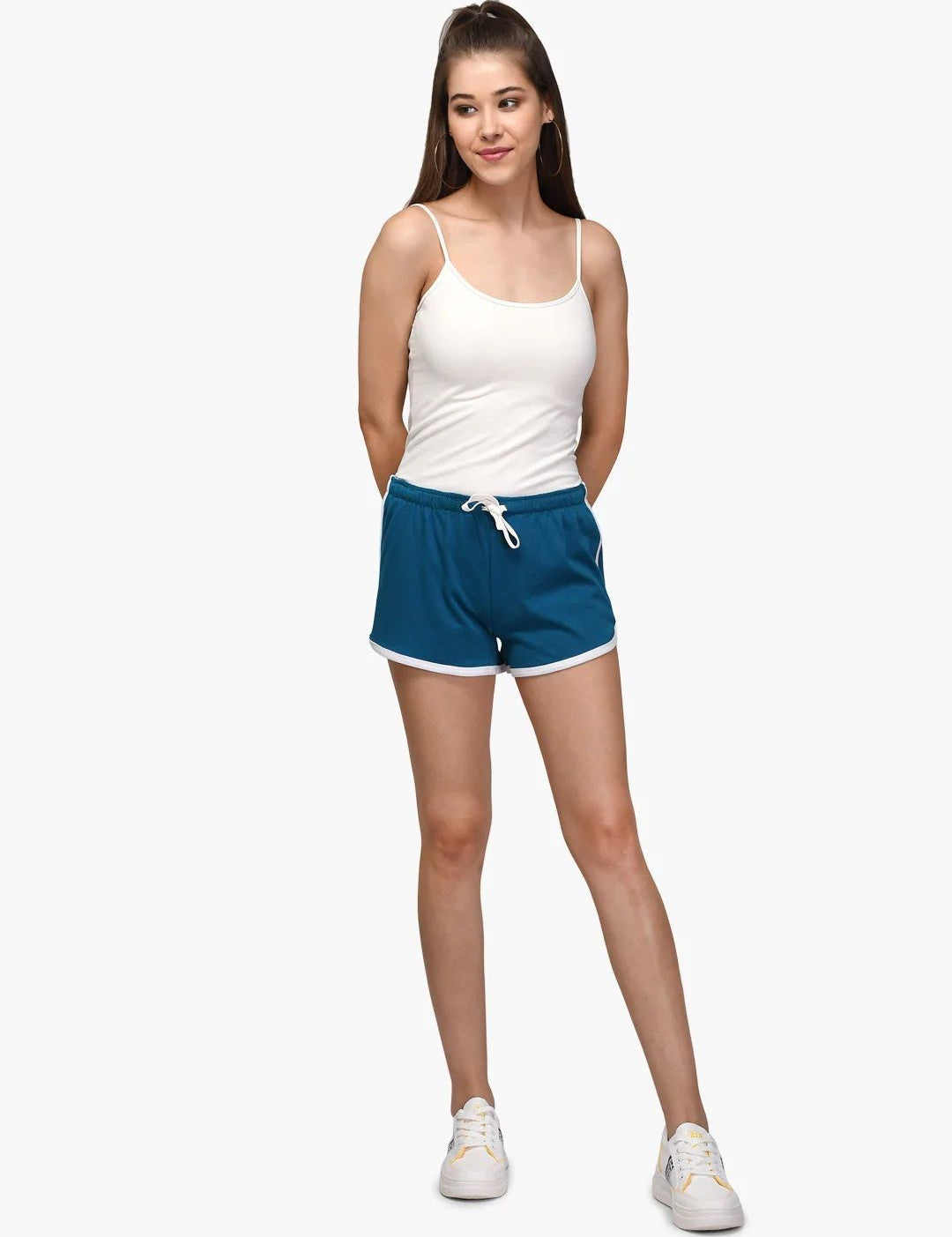 Kotty Women Blue Solid Regular Fit Knitted Hot Pants
