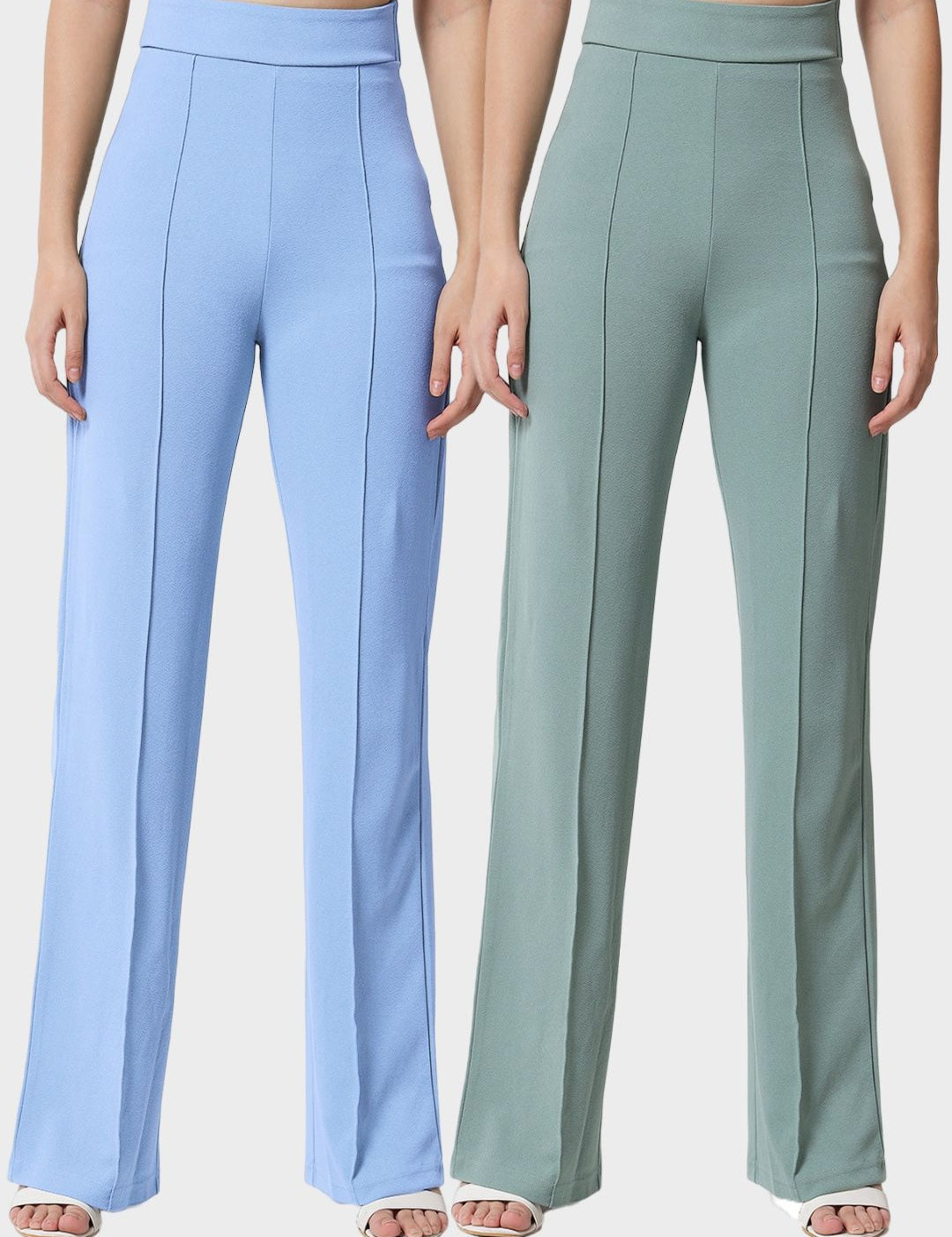 Kotty Women Pack Of 2 Relaxed Straight Leg High-Rise Easy Wash Parallel Trousers