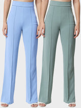 Kotty Women Pack Of 2 Relaxed Straight Leg High-Rise Easy Wash Parallel Trousers