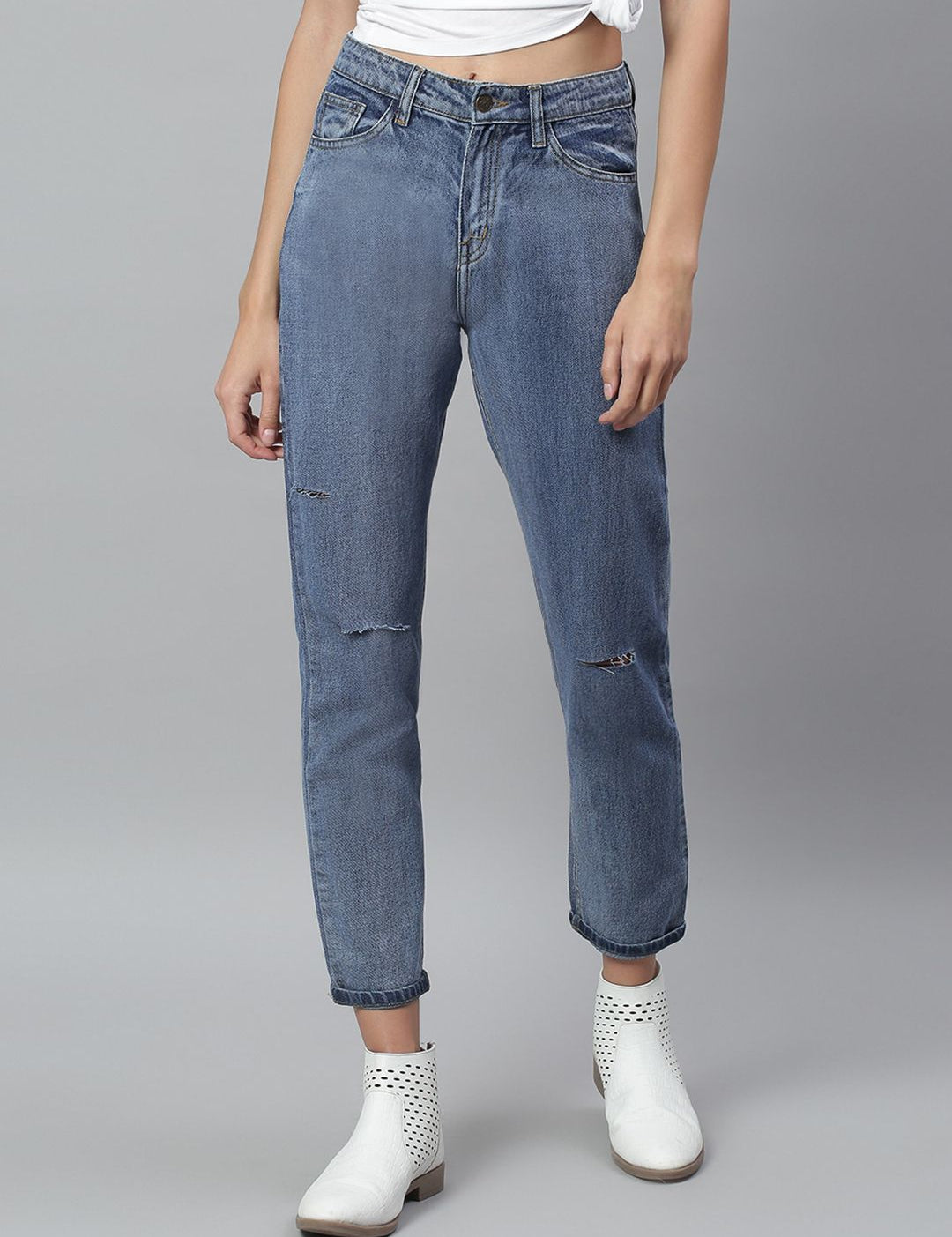 Kotty Women Blue Regular Fit Mid-Rise Low Distress Stretchable Jeans