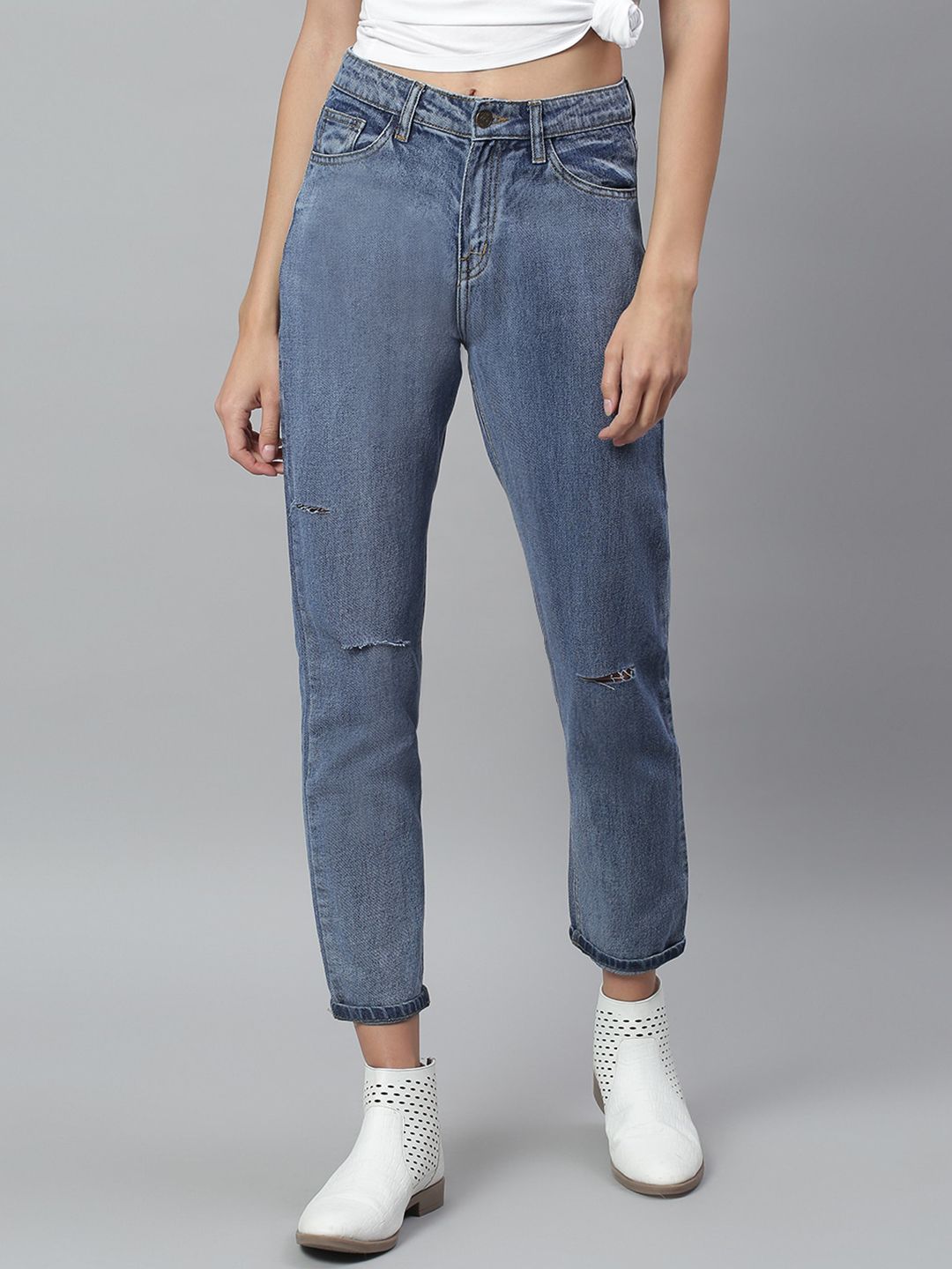 Kotty Women Blue Regular Fit Mid-Rise Low Distress Stretchable Jeans