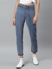 Kotty Women Blue Regular Fit Mid-Rise Low Distress Stretchable Jeans