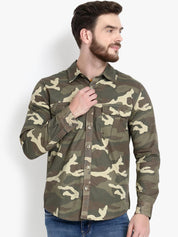 Kotty Men Olive Green Regular Fit Printed Casual Shirt