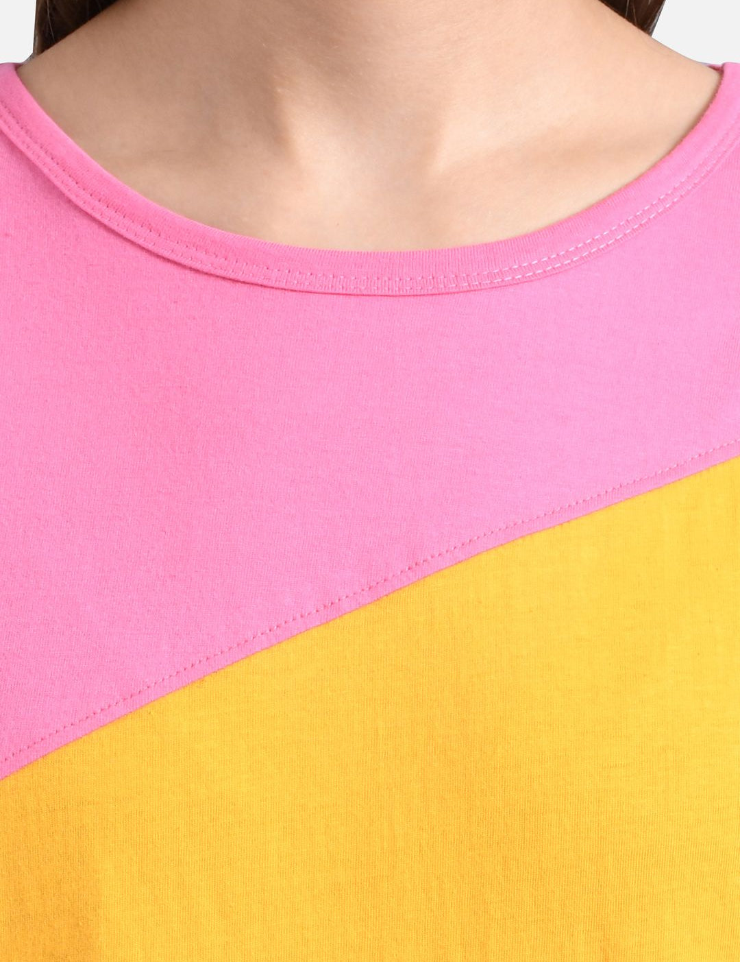 Kotty Women Pink Colourblocked Round Neck T-shirt