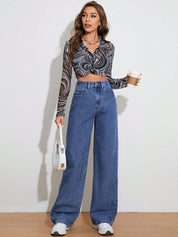 KOTTY Basics Women Blue Jean Wide Leg High-Rise Clean Look Stretchable Jeans