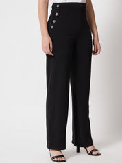 Kotty Women Black Relaxed Straight Fit High-Rise Easy Wash Trousers