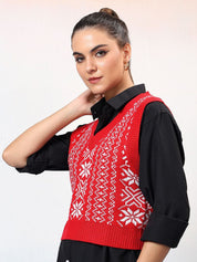 Kotty Women Printed Crop Sweater Vest
