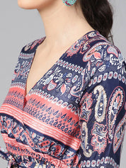 Kotty Ethnic Motifs Printed Puff Sleeves Fit & Flare Maxi Dress