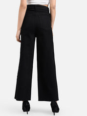 Kotty Women Black Wide Leg High-Rise Clean Look Jeans