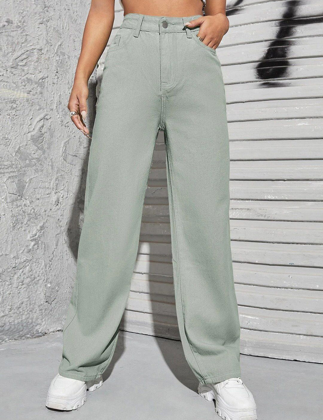 Kotty Women Green Jean Straight Fit High-Rise Stretchable Jeans