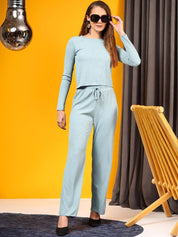 Kotty Ribbed Boat Neck Long Sleeves Top With Trouser