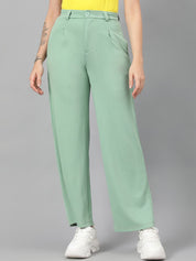 Kotty Women Green Relaxed Straight Leg Fit High-Rise Easy Wash Parallel Trousers