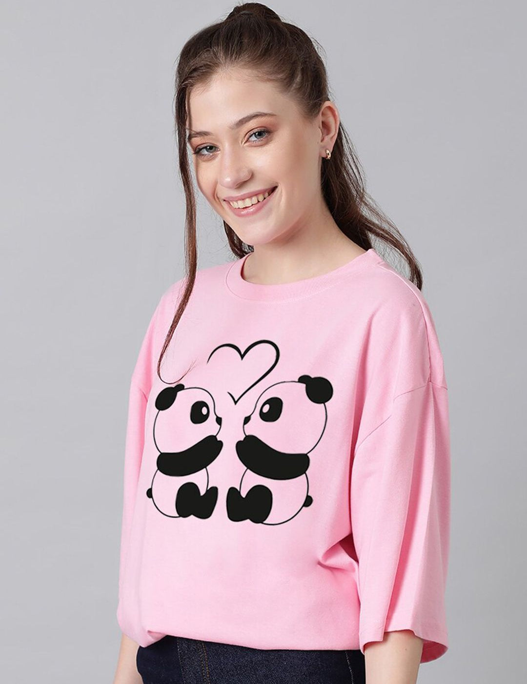 Kotty Graphic Printed Round Neck Drop-Shoulder Sleeves Oversized Fit Cotton T-Shirt