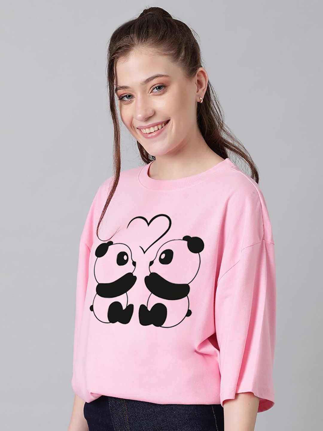 Kotty Graphic Printed Round Neck Drop-Shoulder Sleeves Oversized Fit Cotton T-Shirt