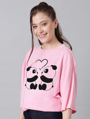 Kotty Graphic Printed Round Neck Drop-Shoulder Sleeves Oversized Fit Cotton T-Shirt