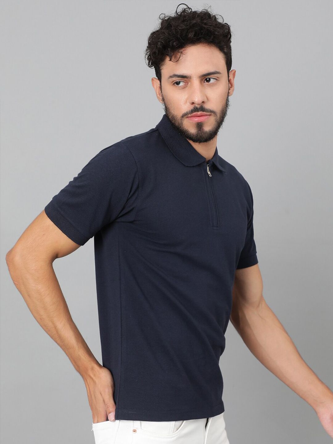 Kotty Navy Blue Polo Collar Cotton T-shirt
