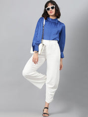 Kotty Women White Relaxed Straight Leg Fit High-Rise Easy Wash Pleated Parallel Trousers