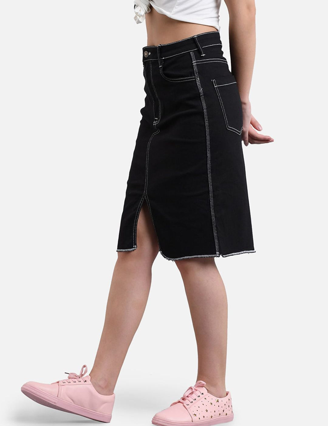 Kotty Women Black Solid Denim Skirt